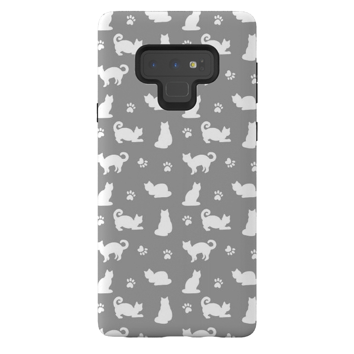 Galaxy Note 9 StrongFit White and Gray Cat Pattern by Julie Erin Designs