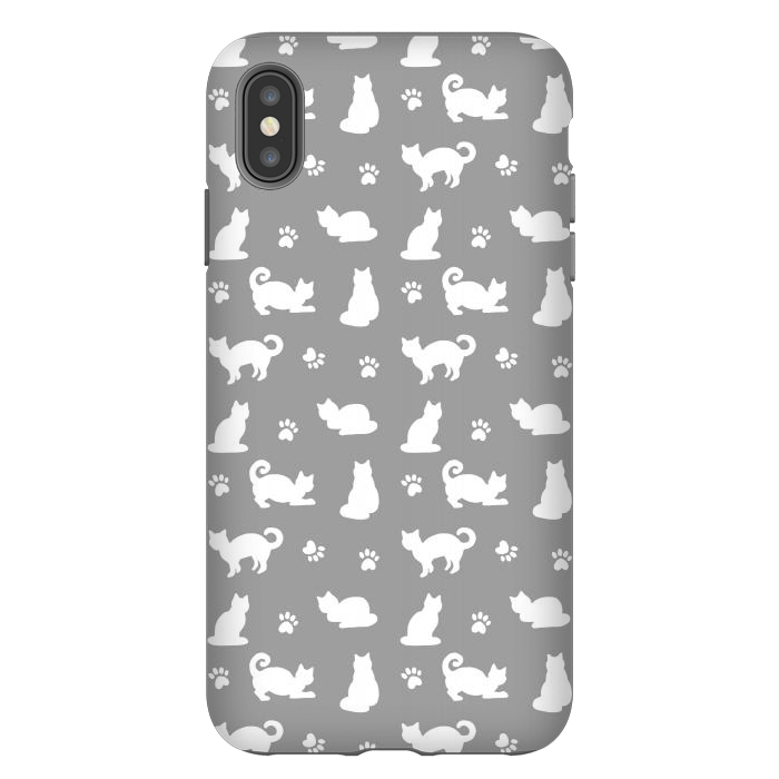 iPhone Xs Max StrongFit White and Gray Cat Pattern by Julie Erin Designs