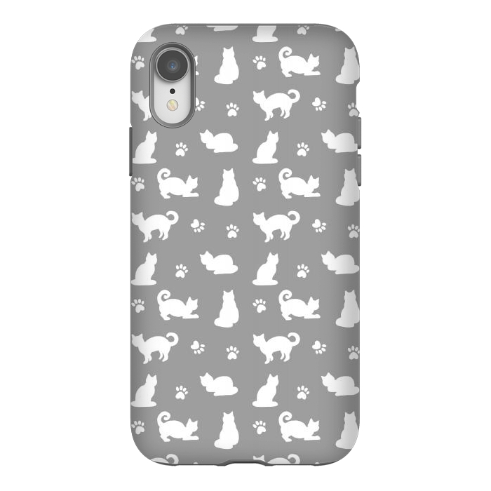 iPhone Xr StrongFit White and Gray Cat Pattern by Julie Erin Designs
