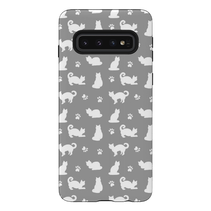 Galaxy S10 StrongFit White and Gray Cat Pattern by Julie Erin Designs