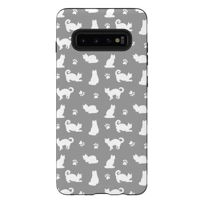 Galaxy S10 plus StrongFit White and Gray Cat Pattern by Julie Erin Designs