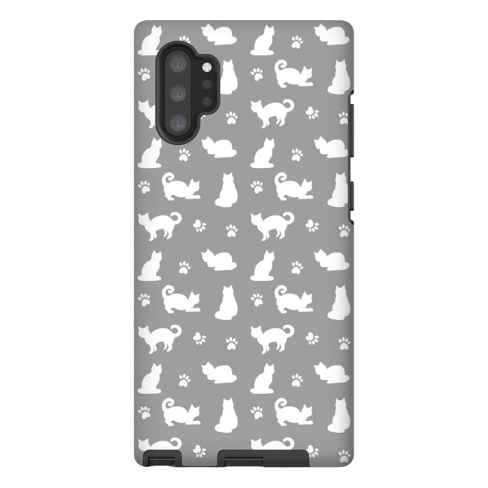 Galaxy Note 10 plus StrongFit White and Gray Cat Pattern by Julie Erin Designs