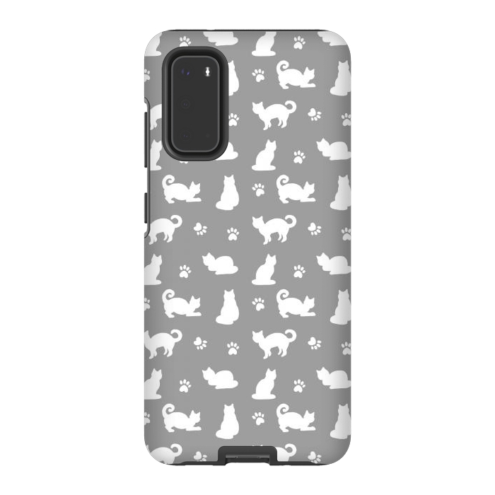 Galaxy S20 StrongFit White and Gray Cat Pattern by Julie Erin Designs