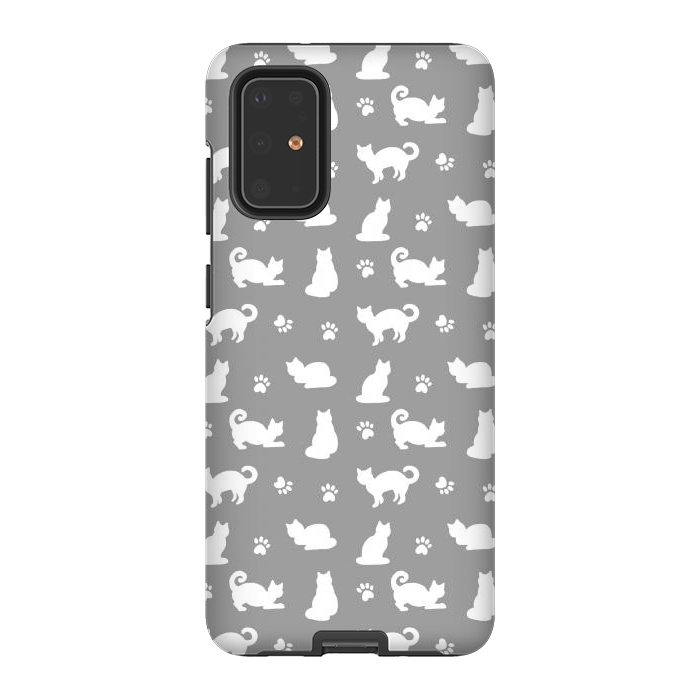 Galaxy S20 Plus StrongFit White and Gray Cat Pattern by Julie Erin Designs