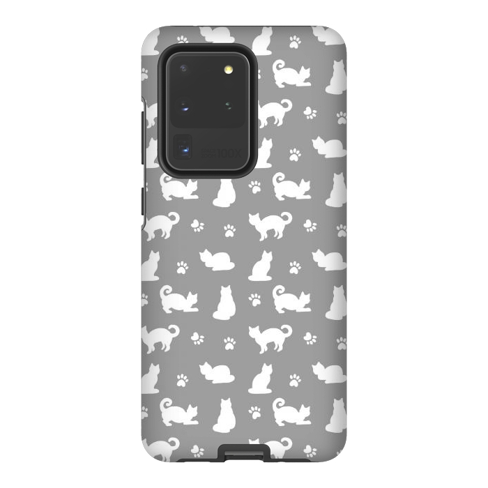Galaxy S20 Ultra StrongFit White and Gray Cat Pattern by Julie Erin Designs