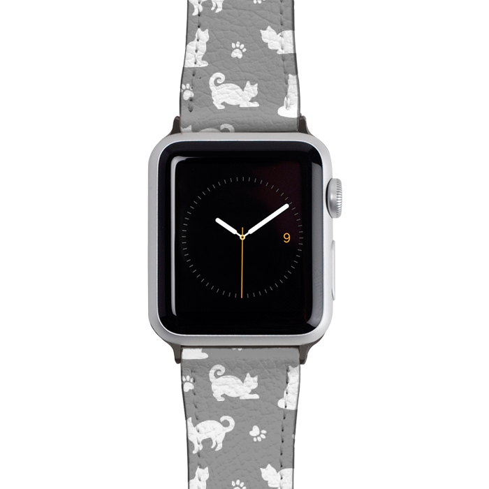 Watch 38mm / 40mm Strap PU leather White and Gray Cat Pattern by Julie Erin Designs