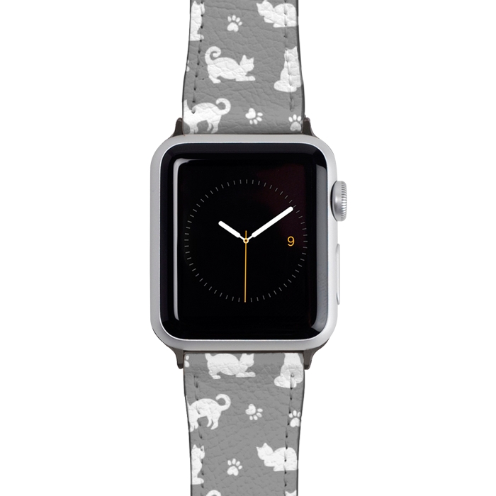 Watch 42mm / 44mm Strap PU leather White and Gray Cat Pattern by Julie Erin Designs
