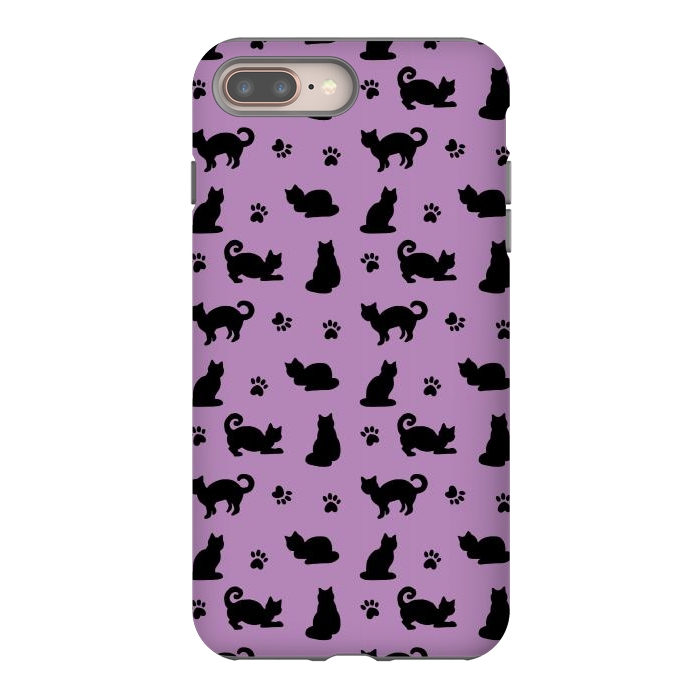iPhone 7 plus StrongFit Black and Purple Cats and Paw Prints Pattern by Julie Erin Designs