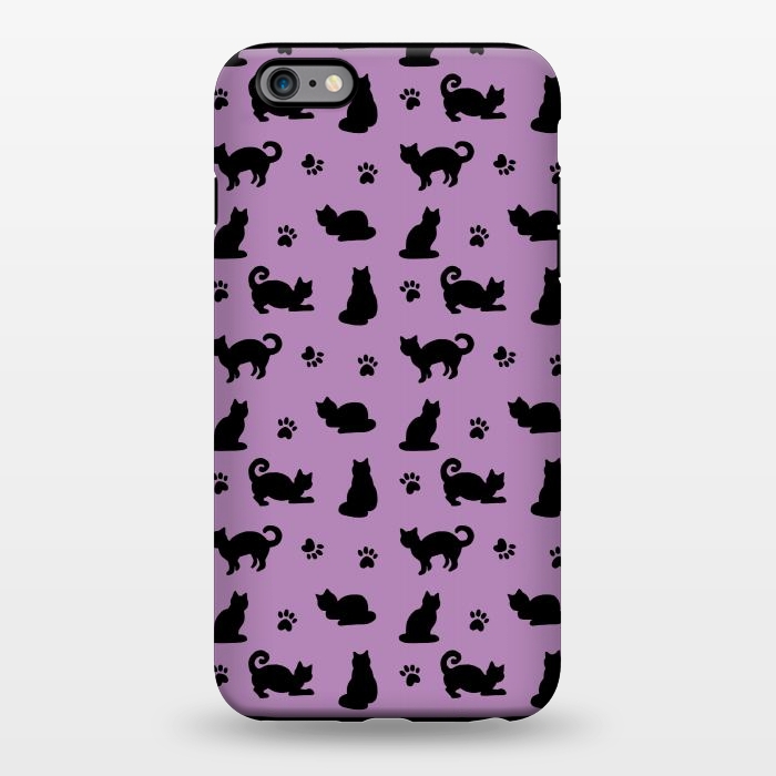 iPhone 6/6s plus StrongFit Black and Purple Cats and Paw Prints Pattern by Julie Erin Designs