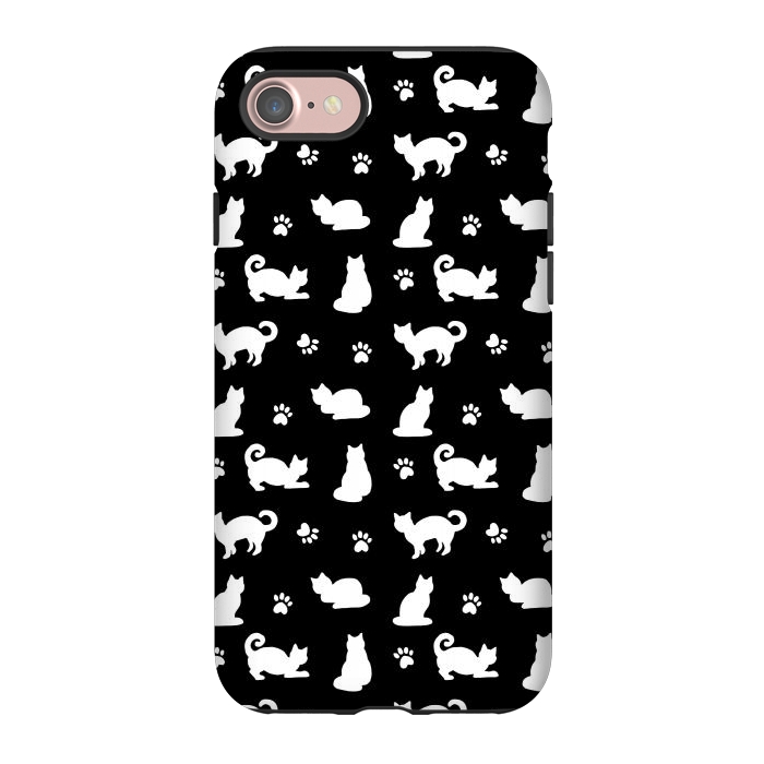 iPhone 7 StrongFit Black and White Cats and Paw Prints Pattern by Julie Erin Designs
