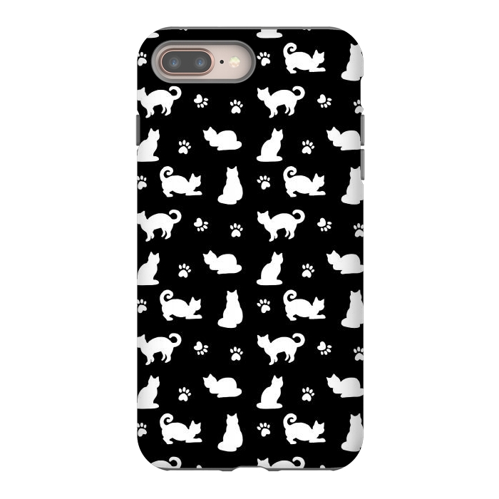 iPhone 7 plus StrongFit Black and White Cats and Paw Prints Pattern by Julie Erin Designs