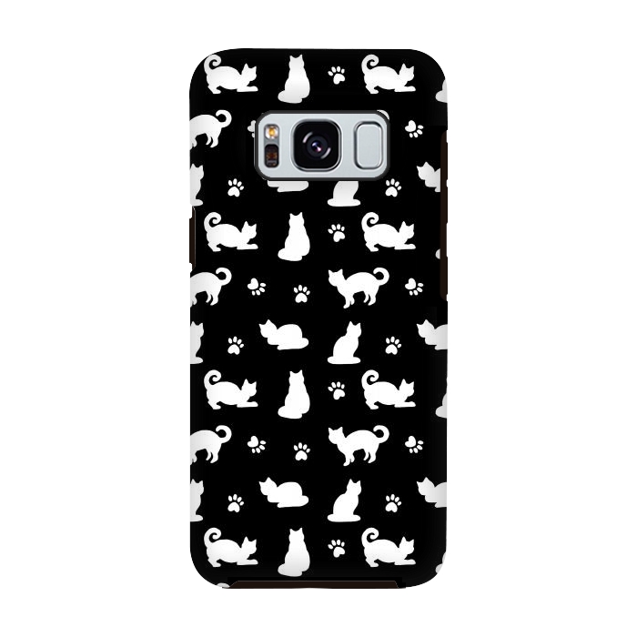 Galaxy S8 StrongFit Black and White Cats and Paw Prints Pattern by Julie Erin Designs