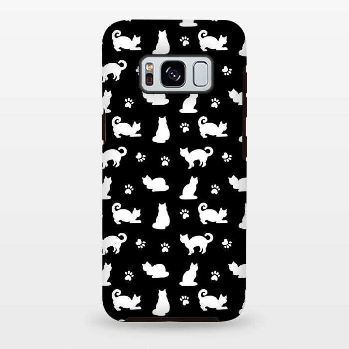 Galaxy S8 plus StrongFit Black and White Cats and Paw Prints Pattern by Julie Erin Designs