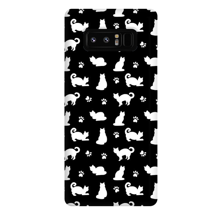 Galaxy Note 8 StrongFit Black and White Cats and Paw Prints Pattern by Julie Erin Designs