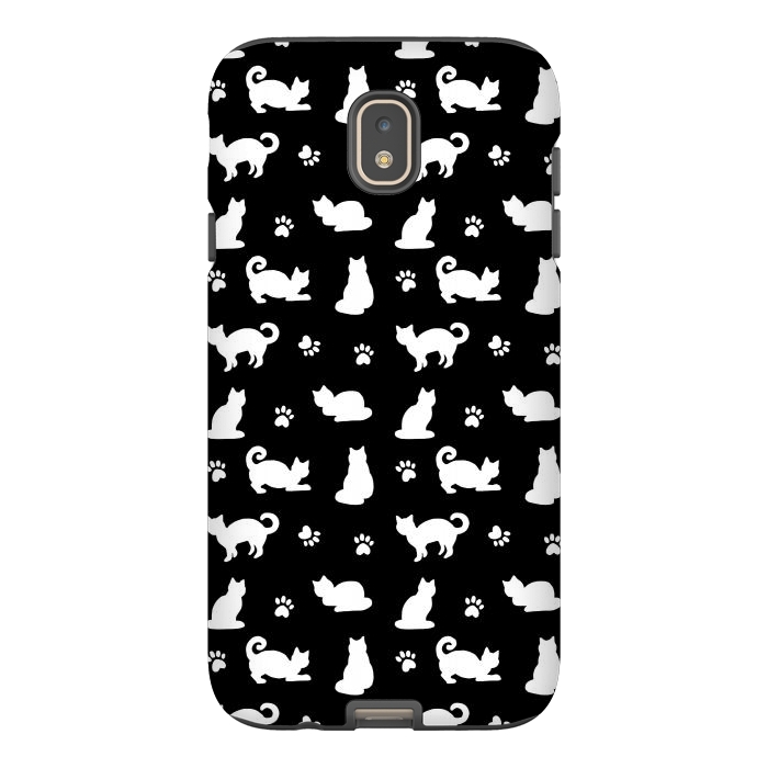 Galaxy J7 StrongFit Black and White Cats and Paw Prints Pattern by Julie Erin Designs