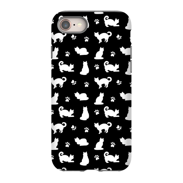 iPhone SE StrongFit Black and White Cats and Paw Prints Pattern by Julie Erin Designs