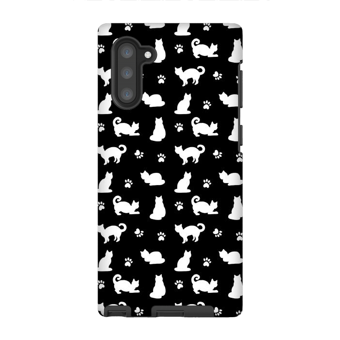 Galaxy Note 10 StrongFit Black and White Cats and Paw Prints Pattern by Julie Erin Designs