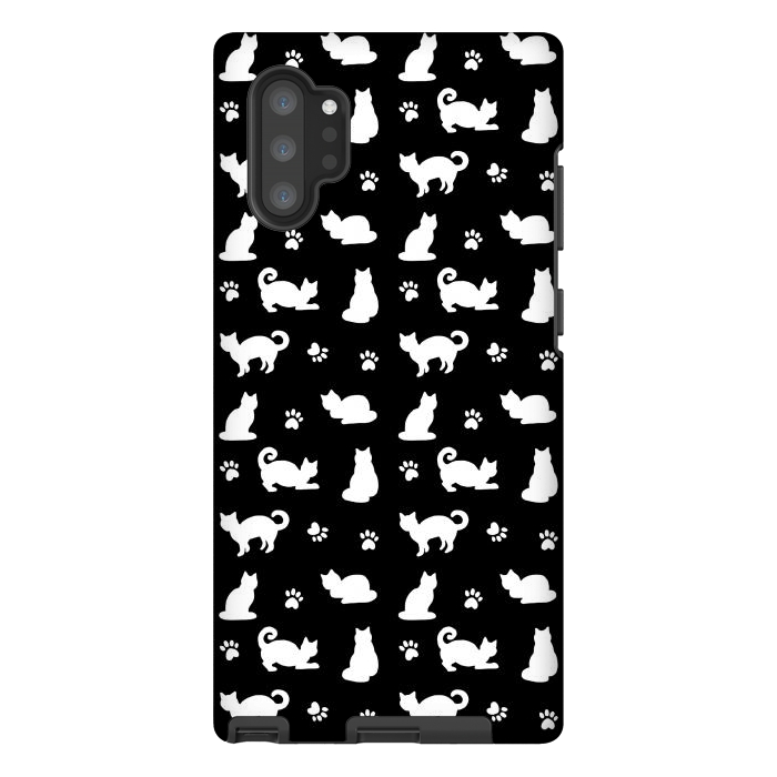 Galaxy Note 10 plus StrongFit Black and White Cats and Paw Prints Pattern by Julie Erin Designs