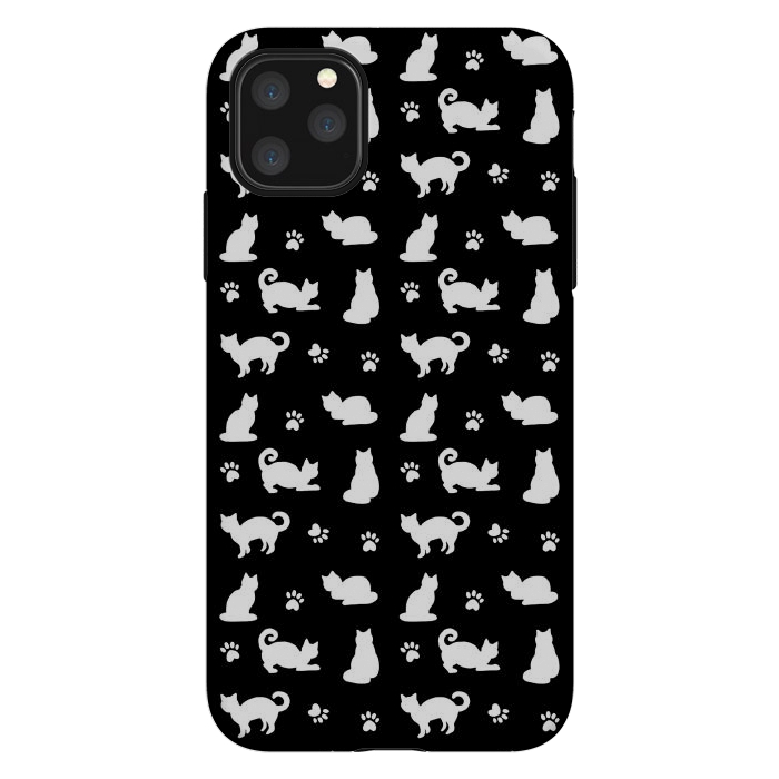 iPhone 11 Pro Max StrongFit Black and White Cats and Paw Prints Pattern by Julie Erin Designs