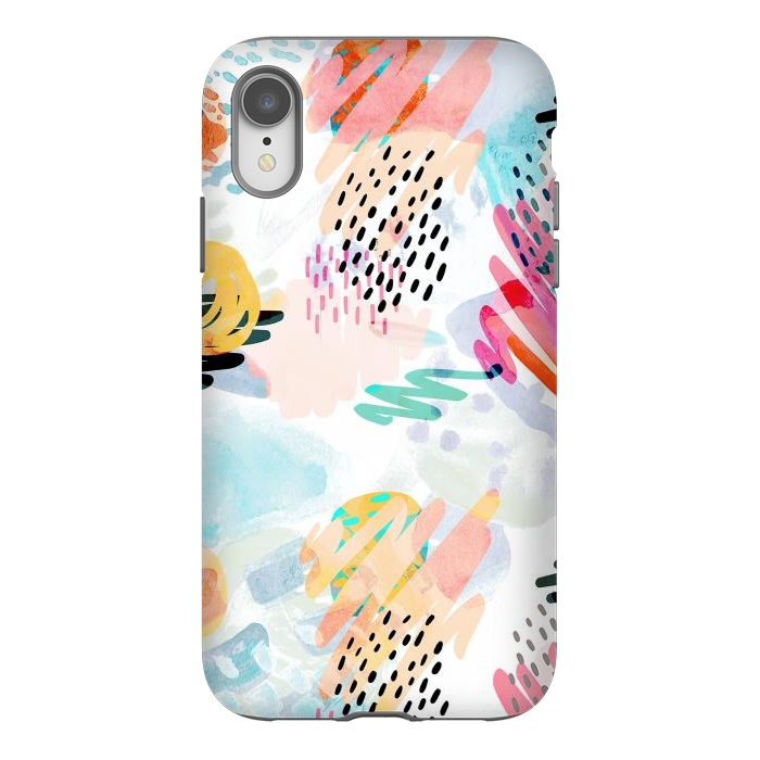 iPhone Xr StrongFit Playful paint splats and brushed doodles by Oana 
