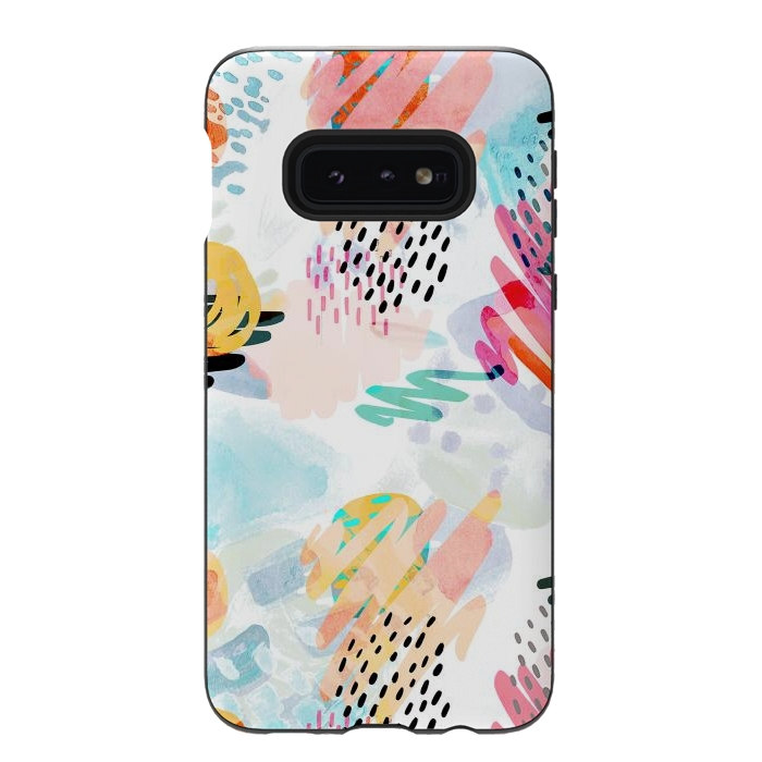Galaxy S10e StrongFit Playful paint splats and brushed doodles by Oana 