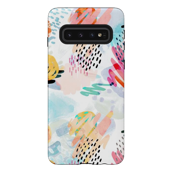 Galaxy S10 StrongFit Playful paint splats and brushed doodles by Oana 