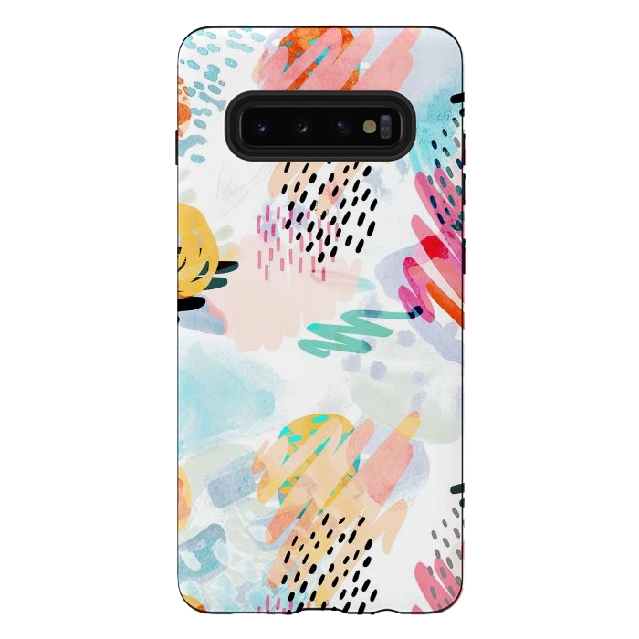 Galaxy S10 plus StrongFit Playful paint splats and brushed doodles by Oana 
