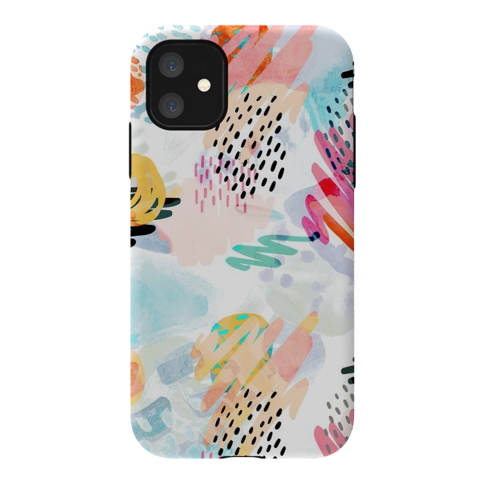 iPhone 11 StrongFit Playful paint splats and brushed doodles by Oana 