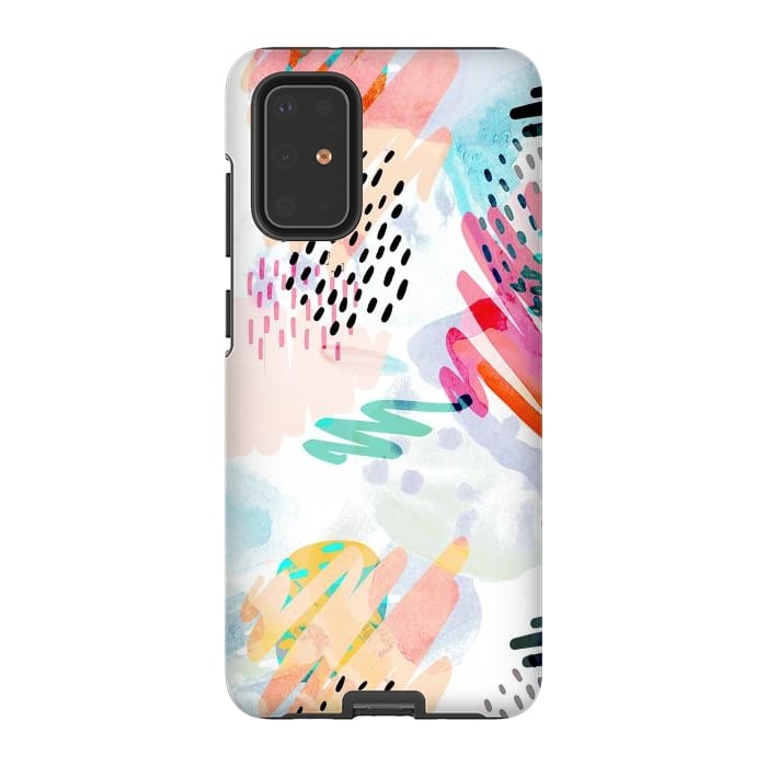 Galaxy S20 Plus StrongFit Playful paint splats and brushed doodles by Oana 