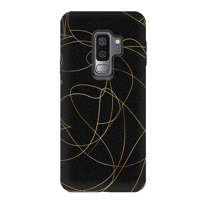 Galaxy S9 plus StrongFit Modern Gold Line Art Gray Dots Abstract Design by InovArts