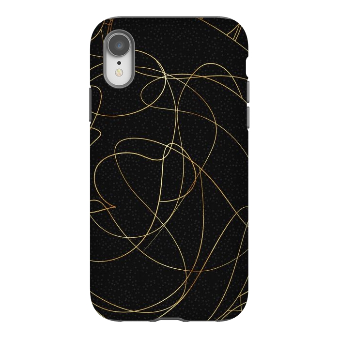 iPhone Xr StrongFit Modern Gold Line Art Gray Dots Abstract Design by InovArts