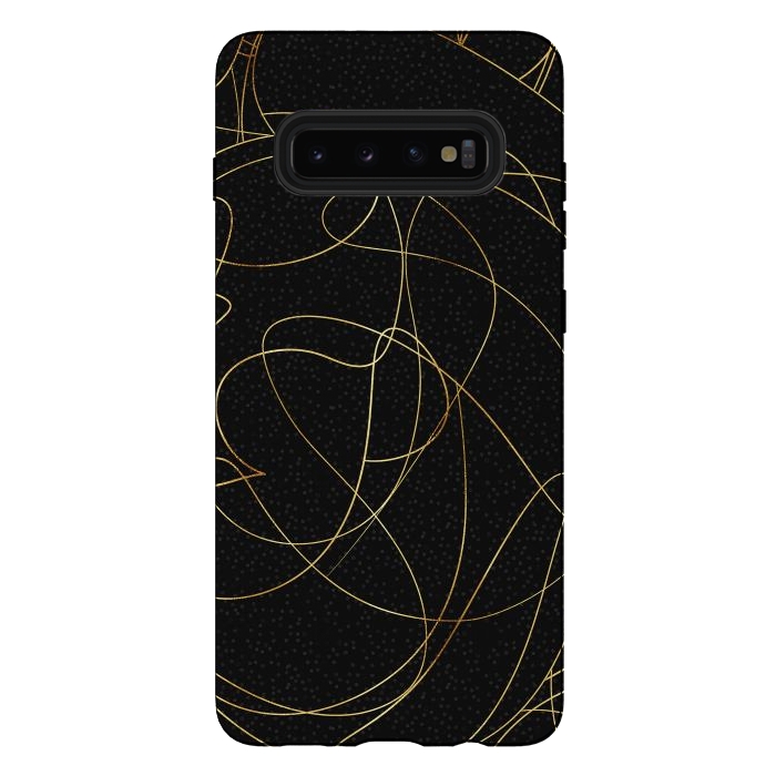 Galaxy S10 plus StrongFit Modern Gold Line Art Gray Dots Abstract Design by InovArts