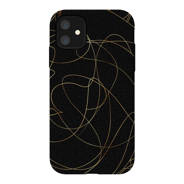 iPhone 11 StrongFit Modern Gold Line Art Gray Dots Abstract Design by InovArts