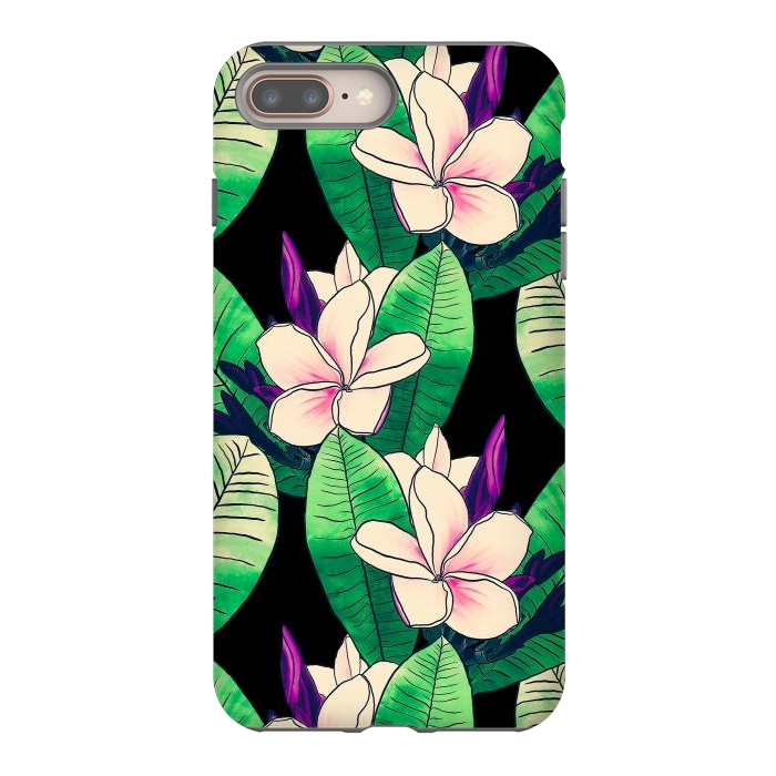 iPhone 7 plus StrongFit Stylish Plumeria Flower Tropical Green Foliage Design by InovArts
