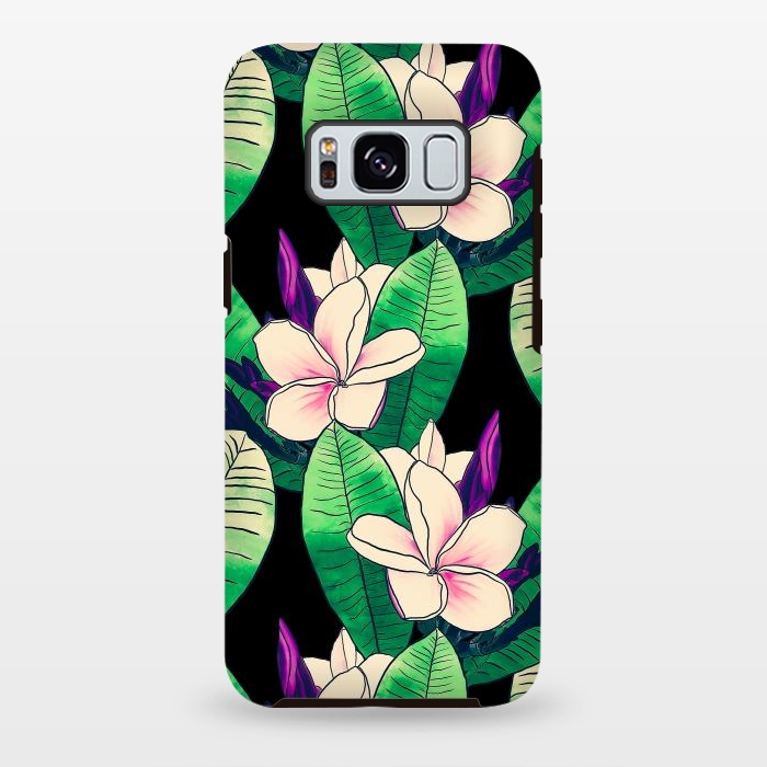 Galaxy S8 plus StrongFit Stylish Plumeria Flower Tropical Green Foliage Design by InovArts