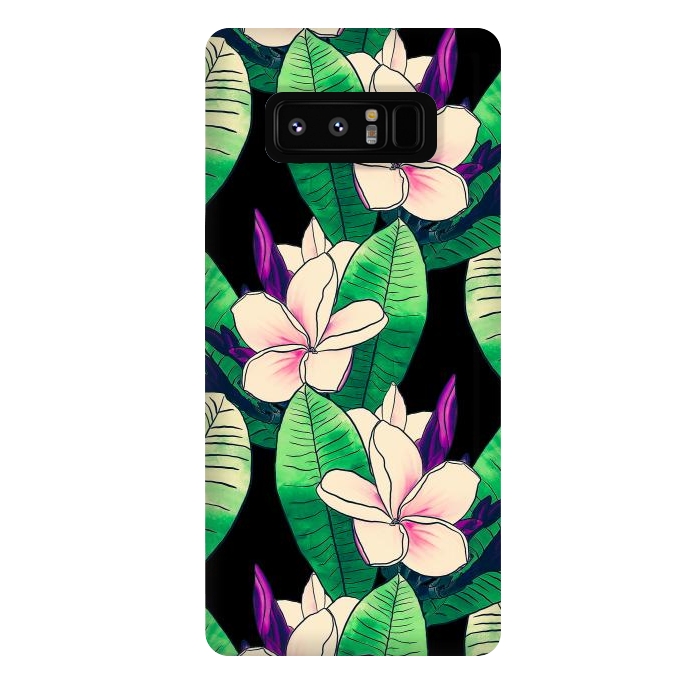 Galaxy Note 8 StrongFit Stylish Plumeria Flower Tropical Green Foliage Design by InovArts