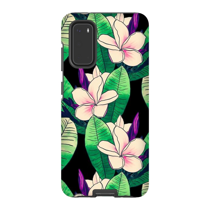Galaxy S20 StrongFit Stylish Plumeria Flower Tropical Green Foliage Design by InovArts