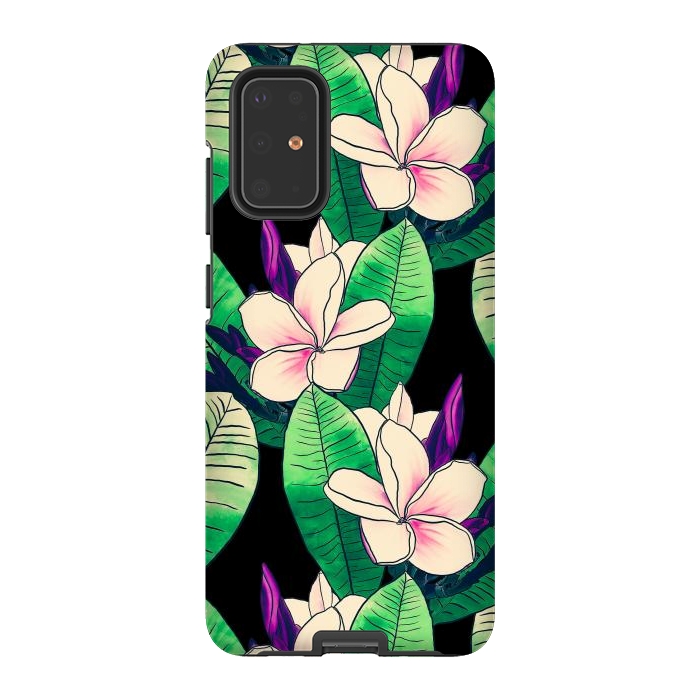Galaxy S20 Plus StrongFit Stylish Plumeria Flower Tropical Green Foliage Design by InovArts