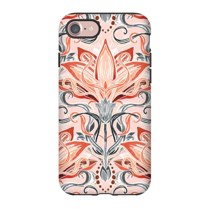 iPhone 7 StrongFit Coral and Grey Watercolor Art Nouveau Aloe by Micklyn Le Feuvre