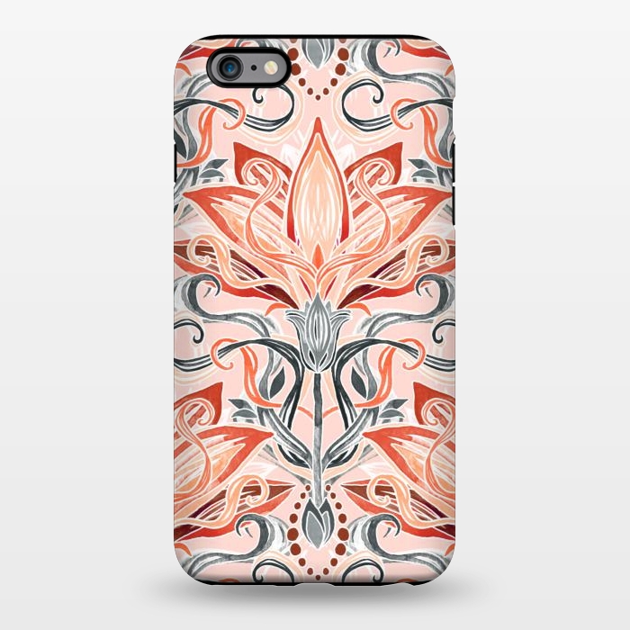 iPhone 6/6s plus StrongFit Coral and Grey Watercolor Art Nouveau Aloe by Micklyn Le Feuvre