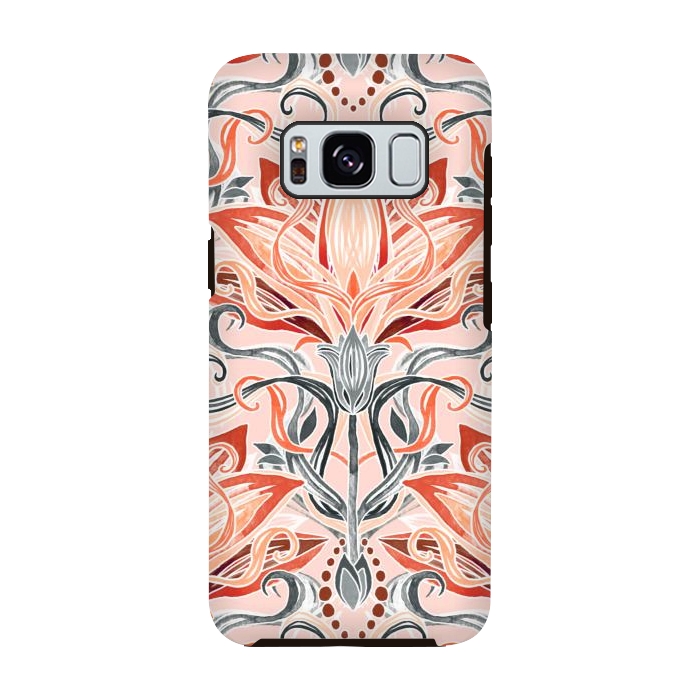 Galaxy S8 StrongFit Coral and Grey Watercolor Art Nouveau Aloe by Micklyn Le Feuvre