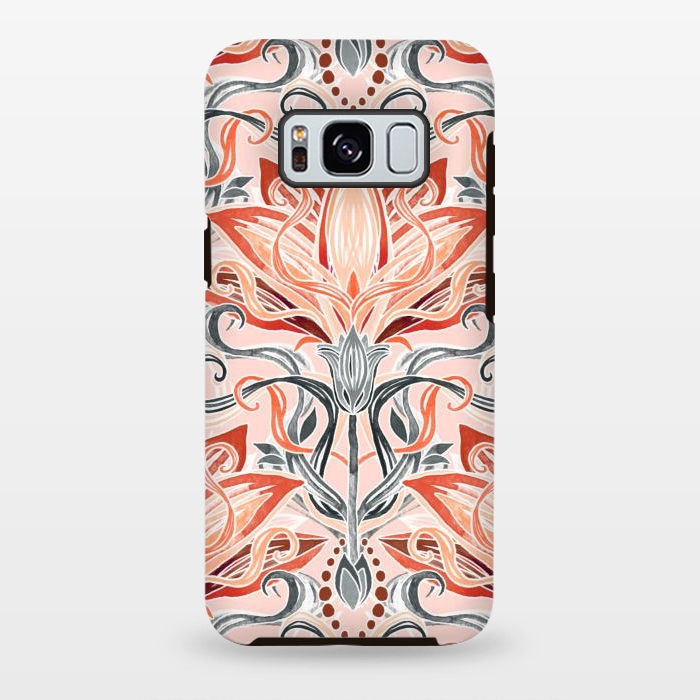 Galaxy S8 plus StrongFit Coral and Grey Watercolor Art Nouveau Aloe by Micklyn Le Feuvre