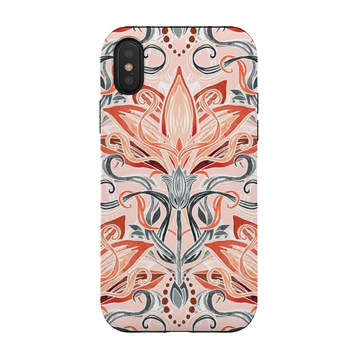 iPhone Xs / X StrongFit Coral and Grey Watercolor Art Nouveau Aloe by Micklyn Le Feuvre