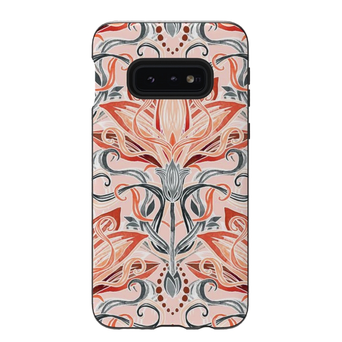 Galaxy S10e StrongFit Coral and Grey Watercolor Art Nouveau Aloe by Micklyn Le Feuvre