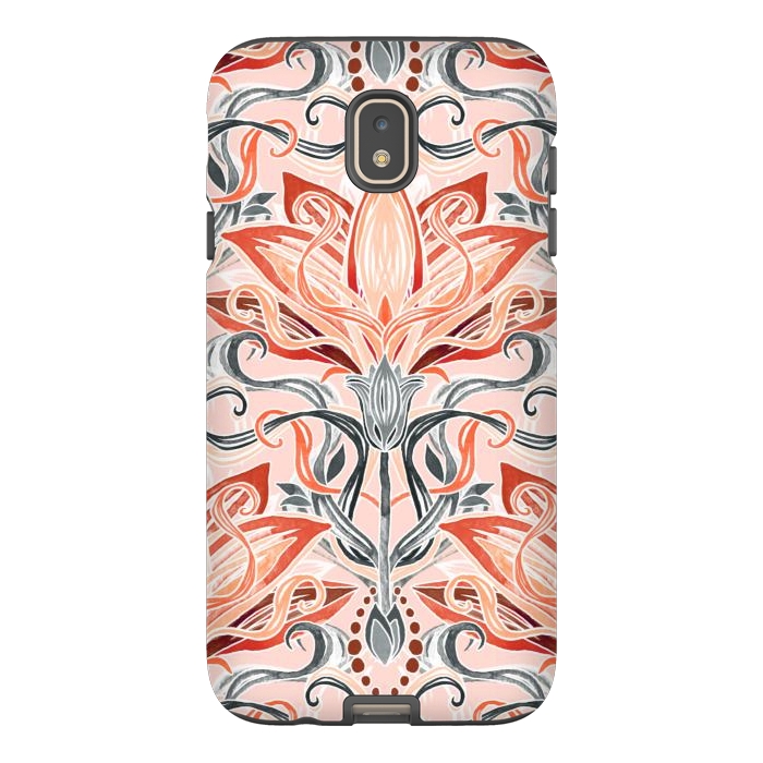 Galaxy J7 StrongFit Coral and Grey Watercolor Art Nouveau Aloe by Micklyn Le Feuvre