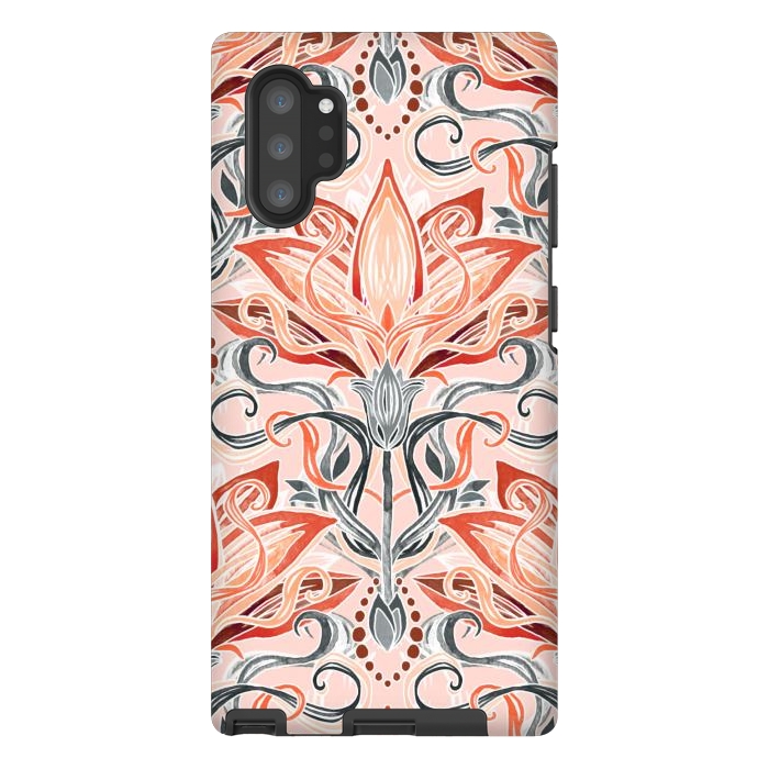 Galaxy Note 10 plus StrongFit Coral and Grey Watercolor Art Nouveau Aloe by Micklyn Le Feuvre