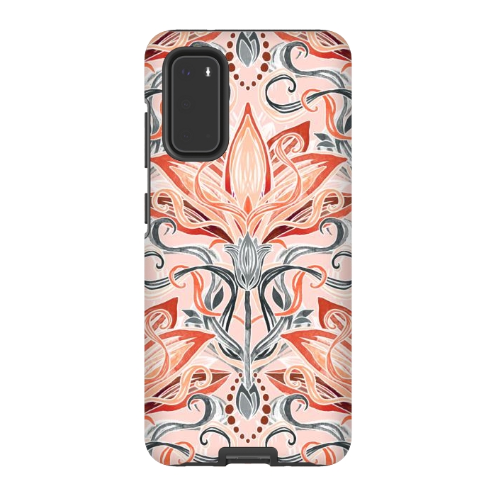 Galaxy S20 StrongFit Coral and Grey Watercolor Art Nouveau Aloe by Micklyn Le Feuvre