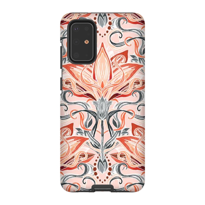Galaxy S20 Plus StrongFit Coral and Grey Watercolor Art Nouveau Aloe by Micklyn Le Feuvre