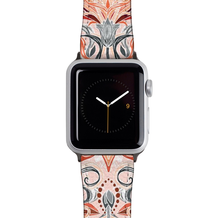 Watch 38mm / 40mm Strap PU leather Coral and Grey Watercolor Art Nouveau Aloe by Micklyn Le Feuvre
