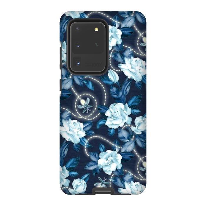 Galaxy S20 Ultra StrongFit Midnight Sparkles - fireflies and flowers by Micklyn Le Feuvre